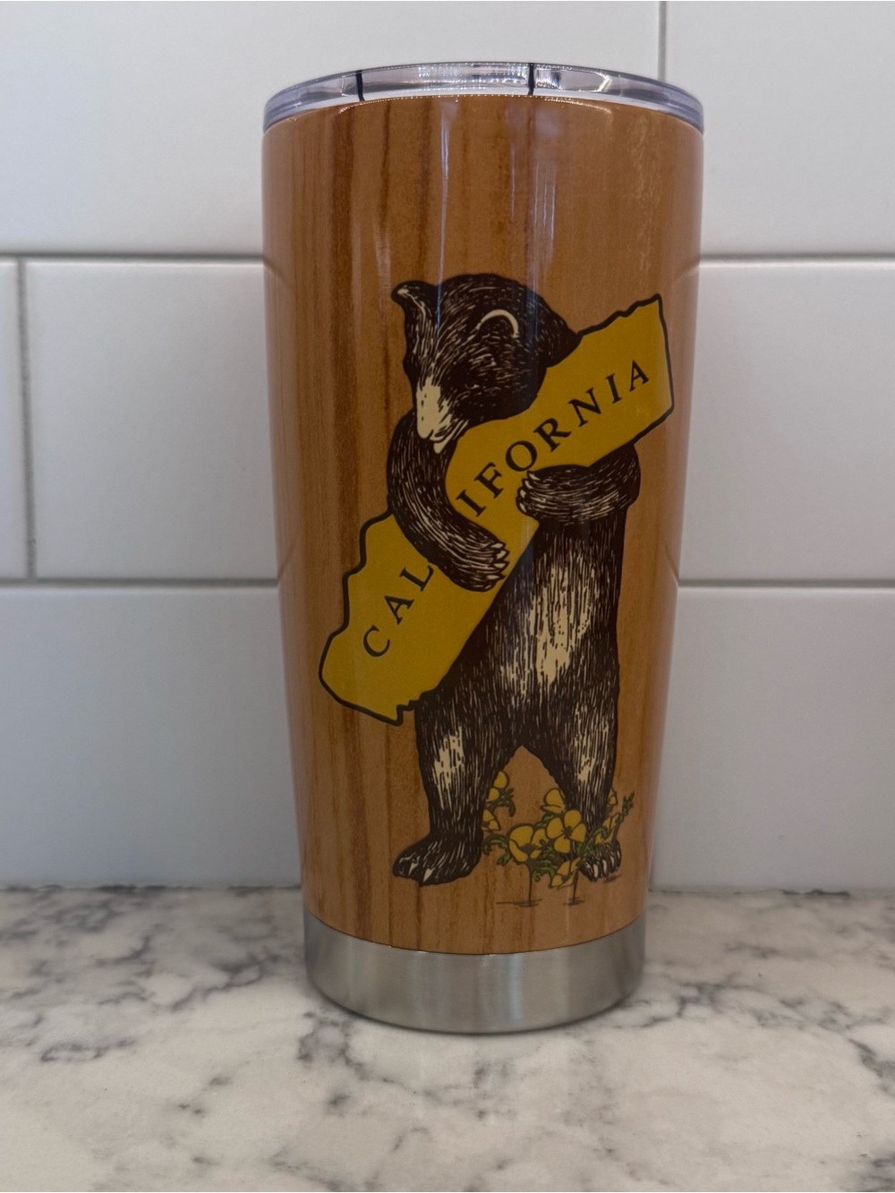 Insulated California Bear Tumbler - Woodgrain Brown